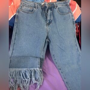Forever 21 Light Blue Fringed Ankle Jeans